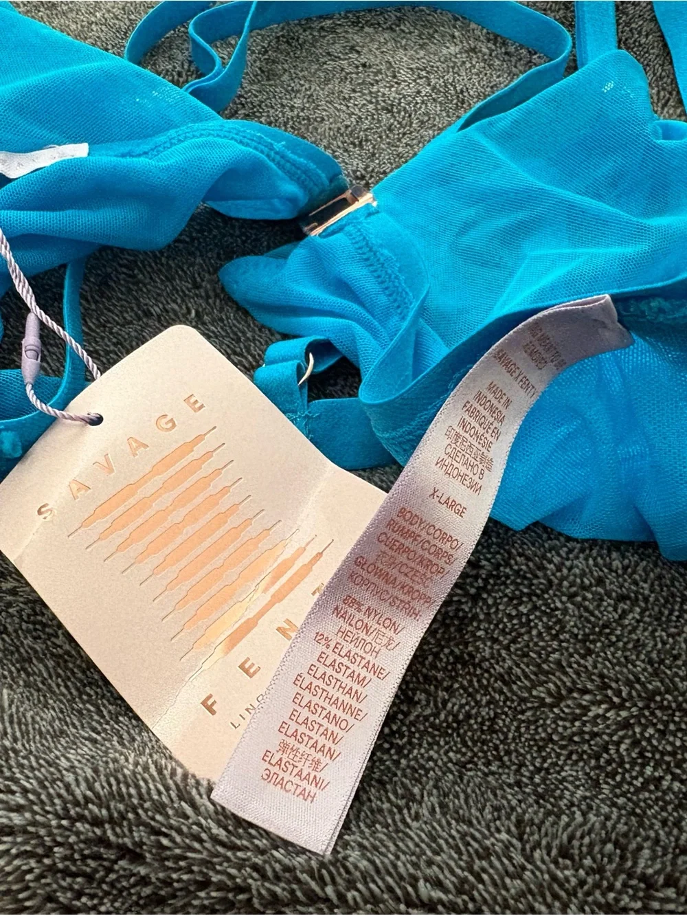 Savage X Fenty Bright Turquoise Mesh Triangle Bikini Top